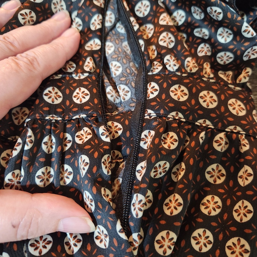 Sweet Baby Jamie Brown Black Geo Midi Dress Dark Academia Professor Tie Neck XS - Picture 8 of 10